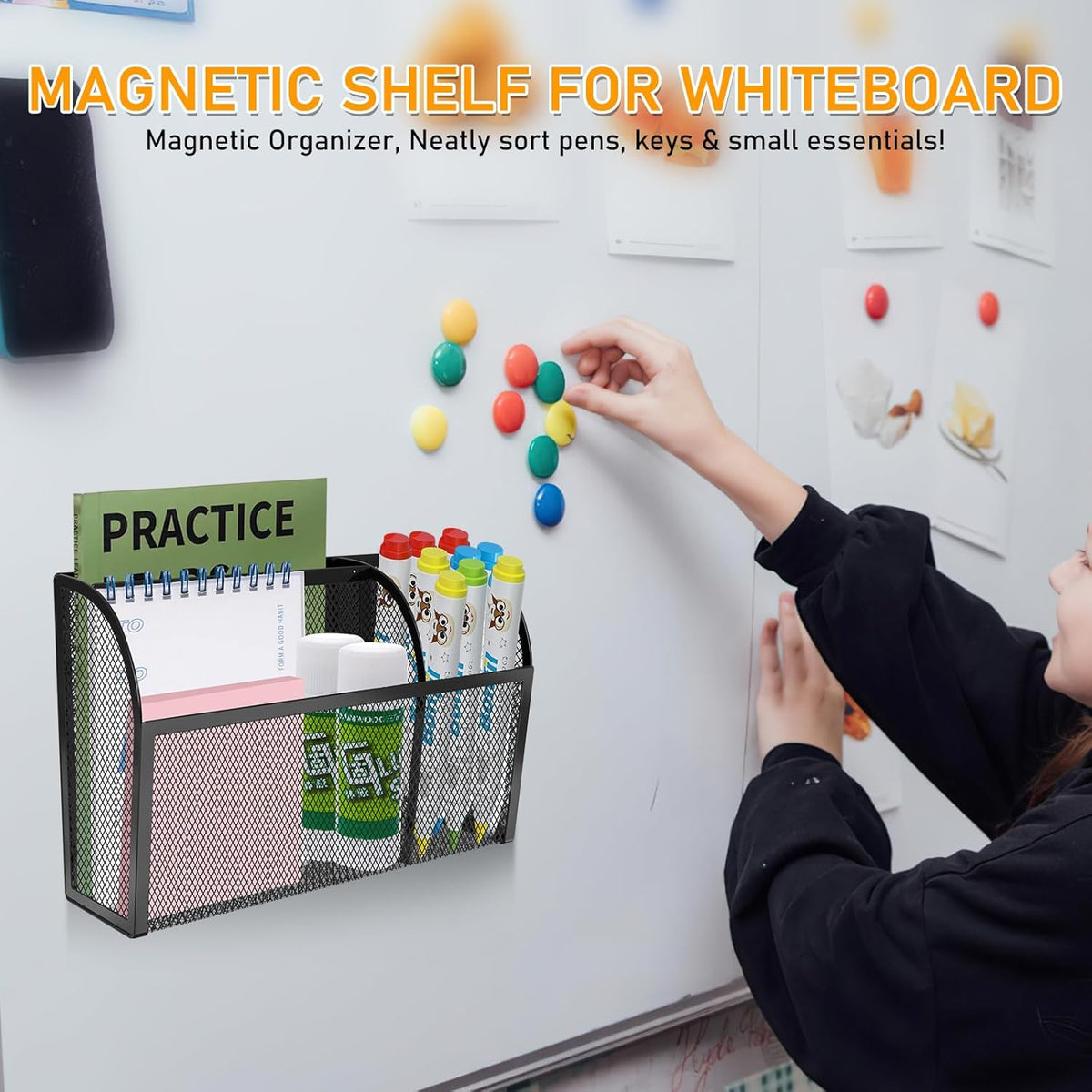 Magnetic Pencil Holder-Magnetic Basket for Fridge 3-Grid Mesh Magnetic Pen Holder for Refrigerator