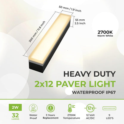 LUMENGY Paver Light 2×12 Inch (1.97 inch X 11.81 inch), 2700K Warm White Glare-Free Illumination