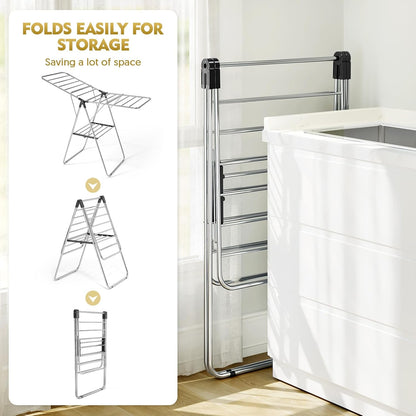 APEXCHASER Clothes Drying Rack, Drying Rack Clothing with Height-Adjustable, Foldable Gullwings
