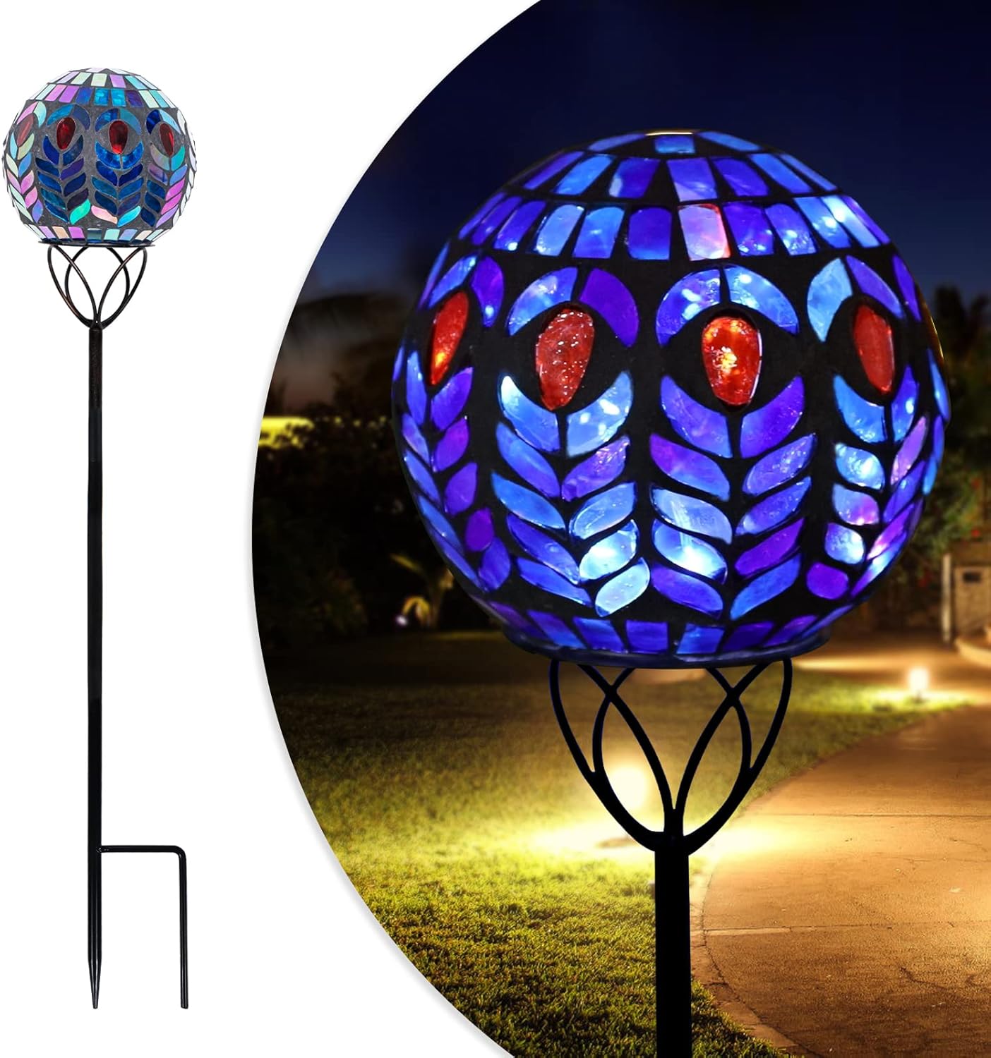 Afirst Solar Outdoor Garden Lights Decorative - Mosaic Solar Stakes Gazing Ball Waterproof Outdoor