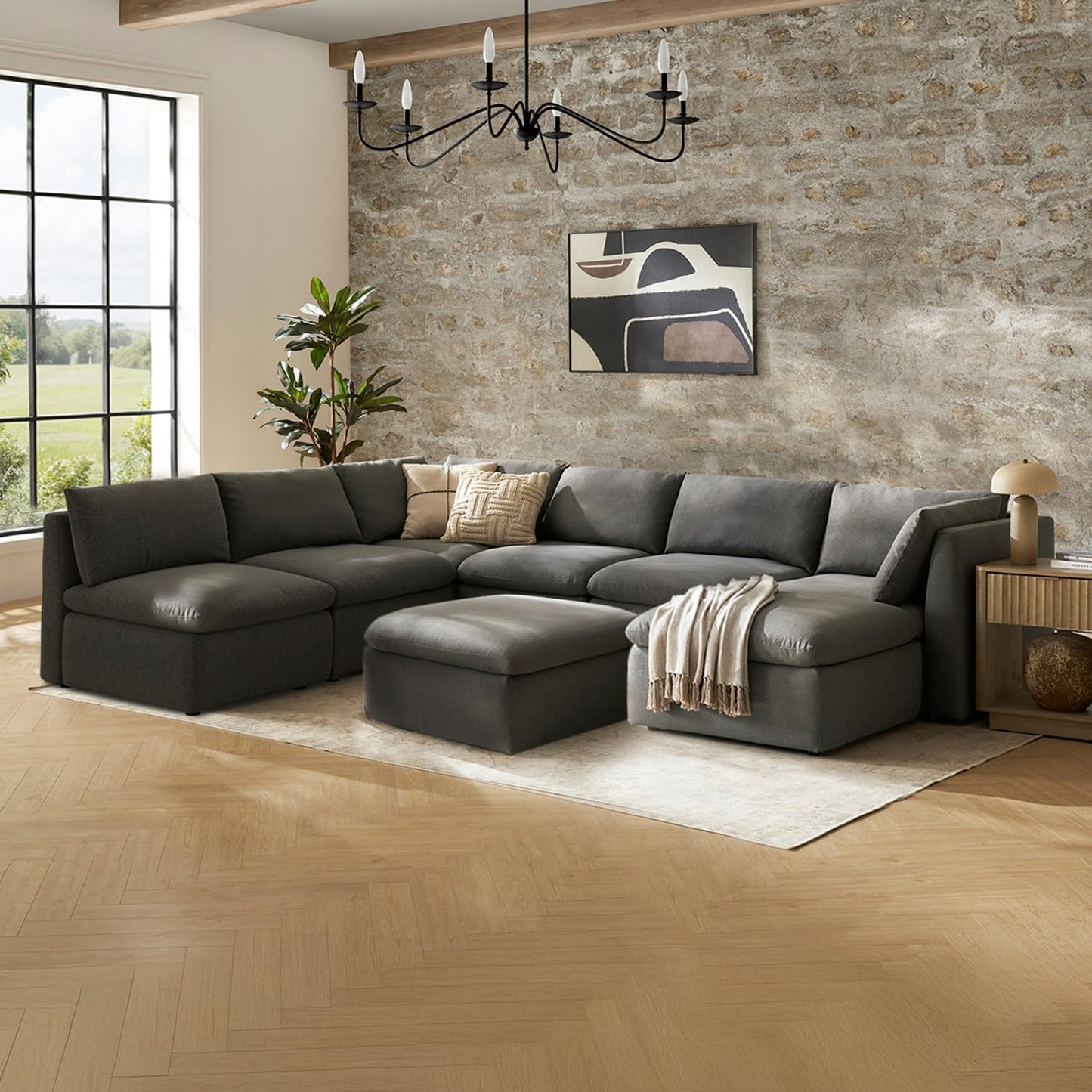 mopio Oversized Modular Sectional Sofa with Fully Removable Covers and Storage, Convertible U