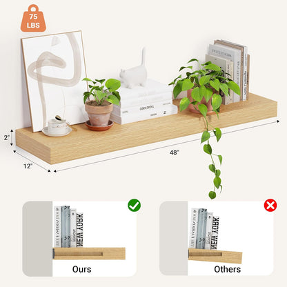 Heimlove 12 Inch Deep Floating Shelves, 48 x 12 inches Long Wall Shelf, Large Display Shelf &
