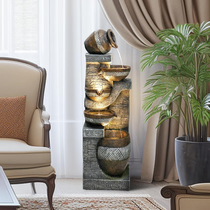 SunJet 5-Tiers Indoor/Outdoor Garden Water Fountain - 42.5inches Modern Floor-Standing Cascading