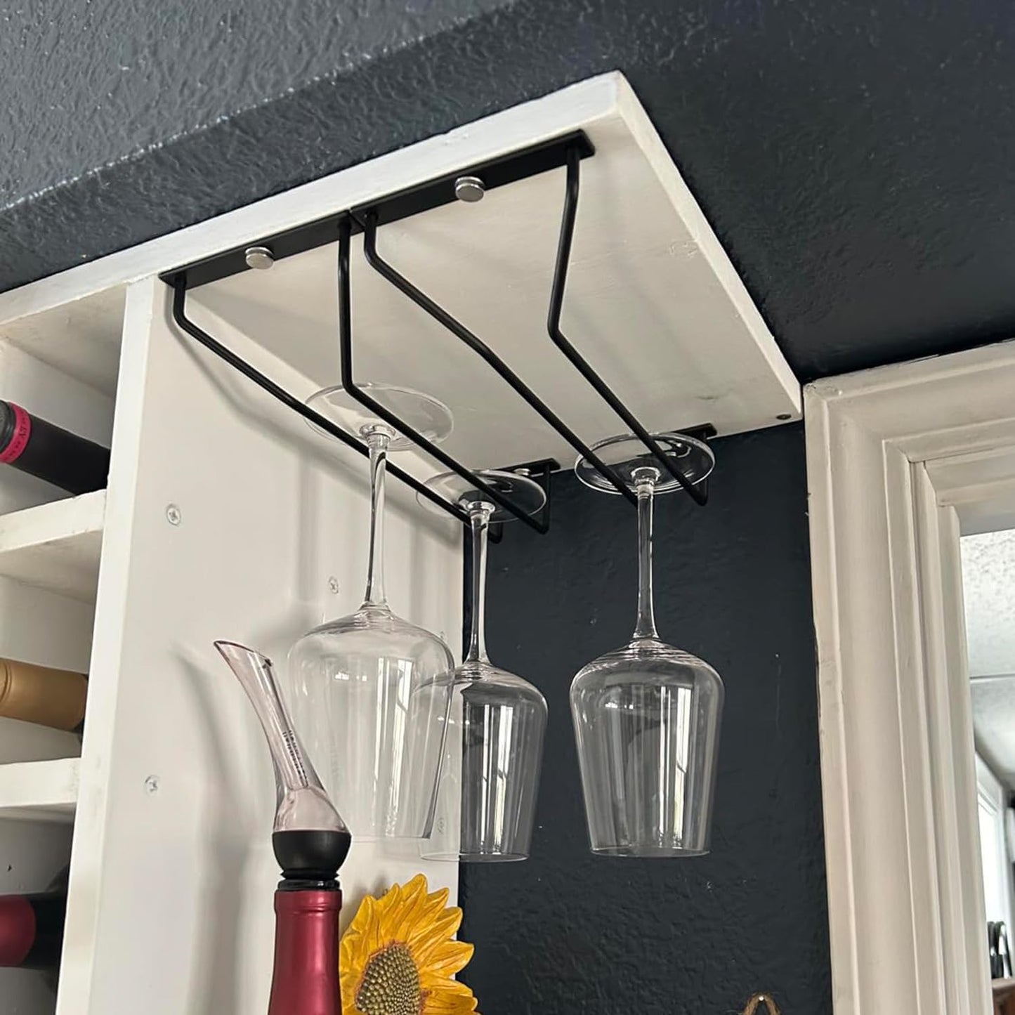 10.8 Inch Black Wine Glass Rack, Under Cabinet Wine Glass Holder Stainless Steel Stemware Rack