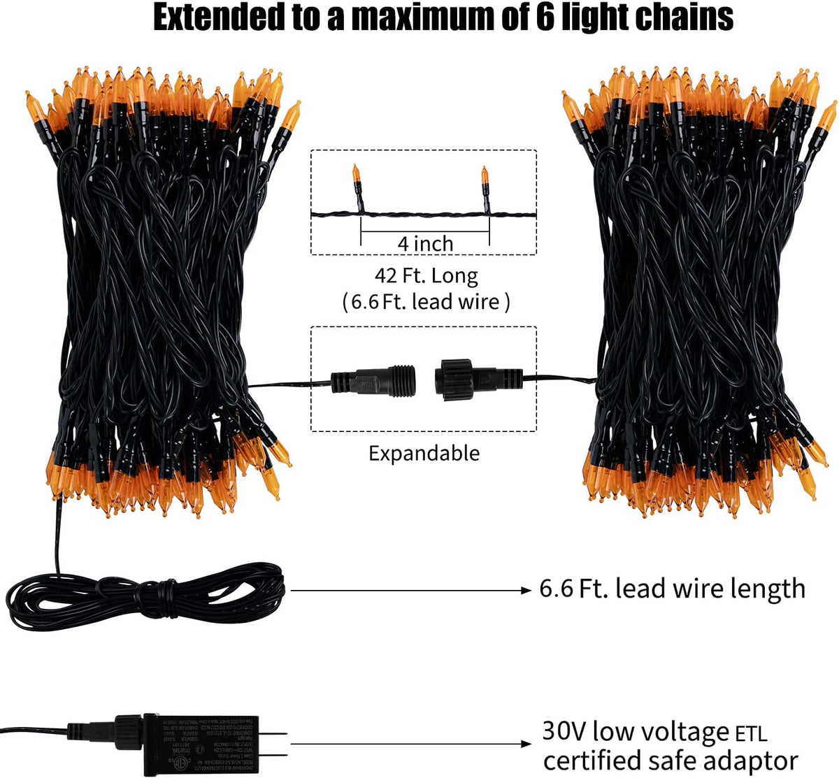 Orange LED Outdoor Halloween Lights, Halloween Decorations, 39 FT 100 LED Mini Lights with 8