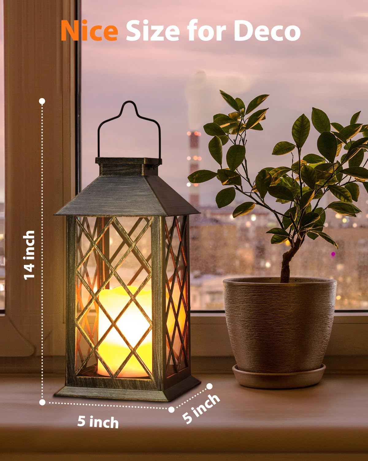 Otdair Solar Lanterns Outdoor Waterproof, 2 Pack 14" Solar Lantern with Glass Retro LED Flickering