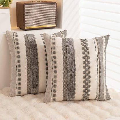 Boho Throw Pillow Covers 18x18 Set of 2 Farmhouse Decorative Cushion Case Striped Square Pillows