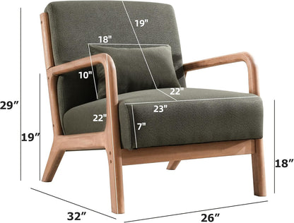 INZOY Mid Century Modern Accent Chair with Wood Frame, Upholstered Living Room Chairs with Waist