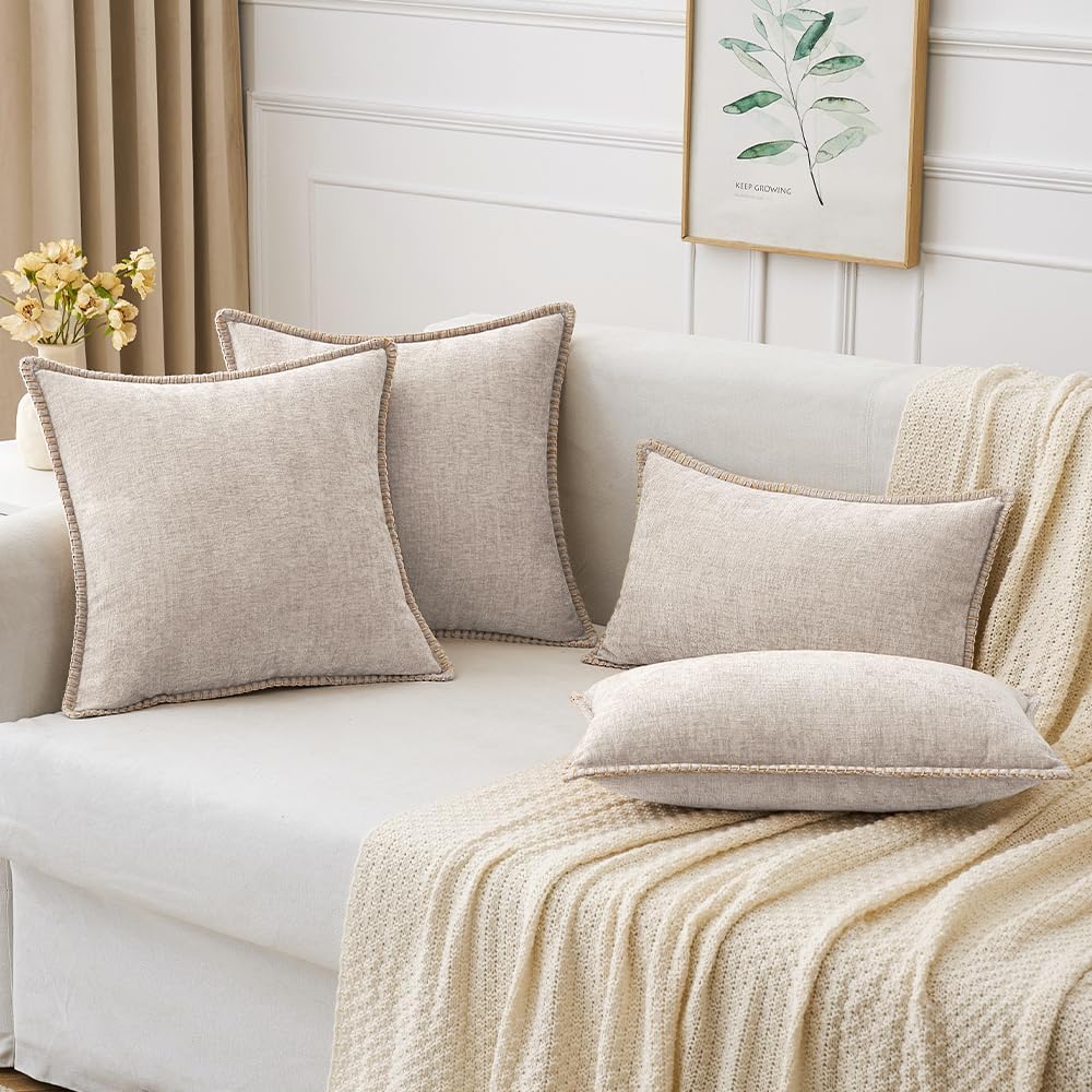 MIULEE Pack of 2 Couch Throw Pillow Covers 18x18 Inch Light Brown Farmhouse Decorative Pillow