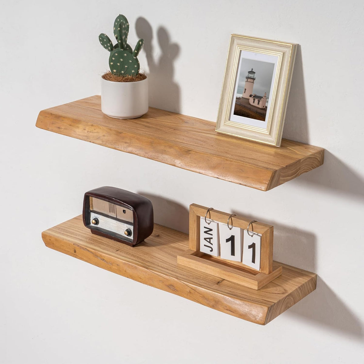 Axeman 24 inch Floating Shelves for Wall - 8'' D Live Edge Rustic Solid Elm Wood Floating Shelves