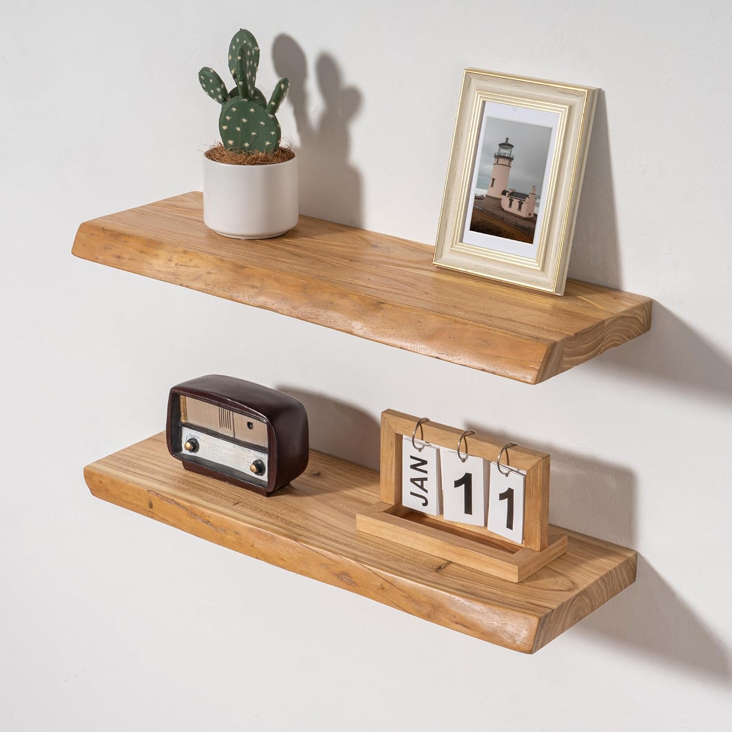Axeman 24 inch Floating Shelves for Wall - 8'' D Live Edge Rustic Solid Elm Wood Floating Shelves