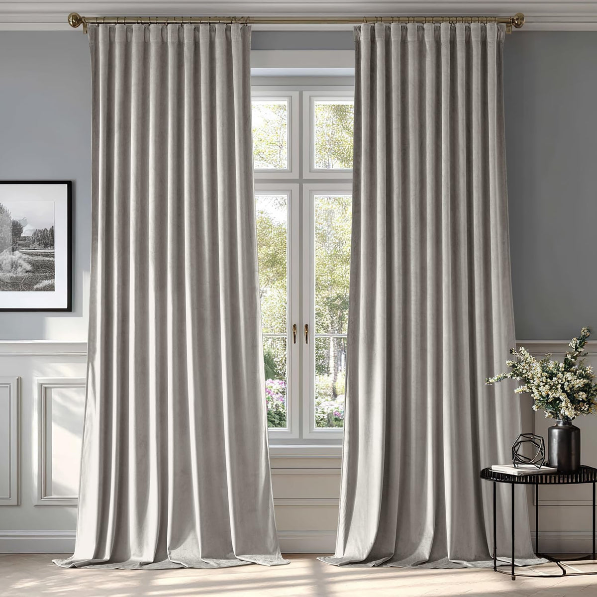 MIULEE Silver Gray Velvet Curtains 96 inches 2 Panels - Luxury Room Darkening Window Drapes for