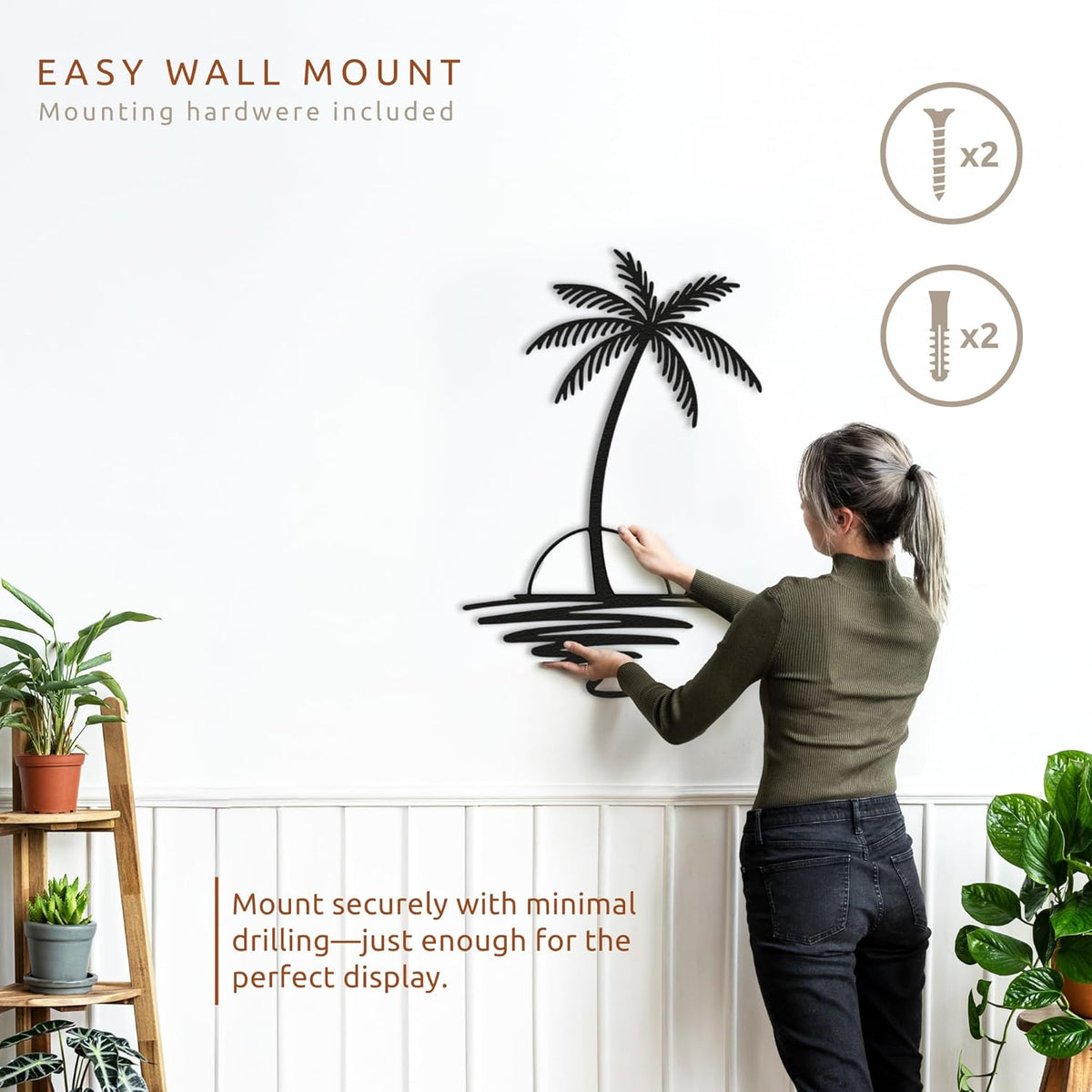 Metal Palm Tree with Sunset Wall Art, Large Outdoor Wall Decor, Tropical Beach Decor for Living