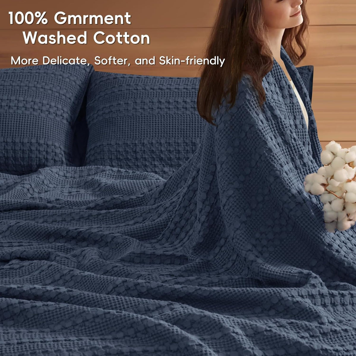 PHF 100% Cotton Waffle Blanket Oversized King 120"x120", Lightweight Breathable Extra Large 10'x10'