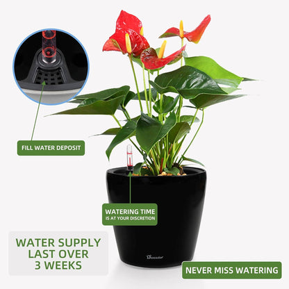 Dexceder 9x8 Inches High Gloss Self Watering Planter Indoor Outdoor, Inner Pot Design, Thickened