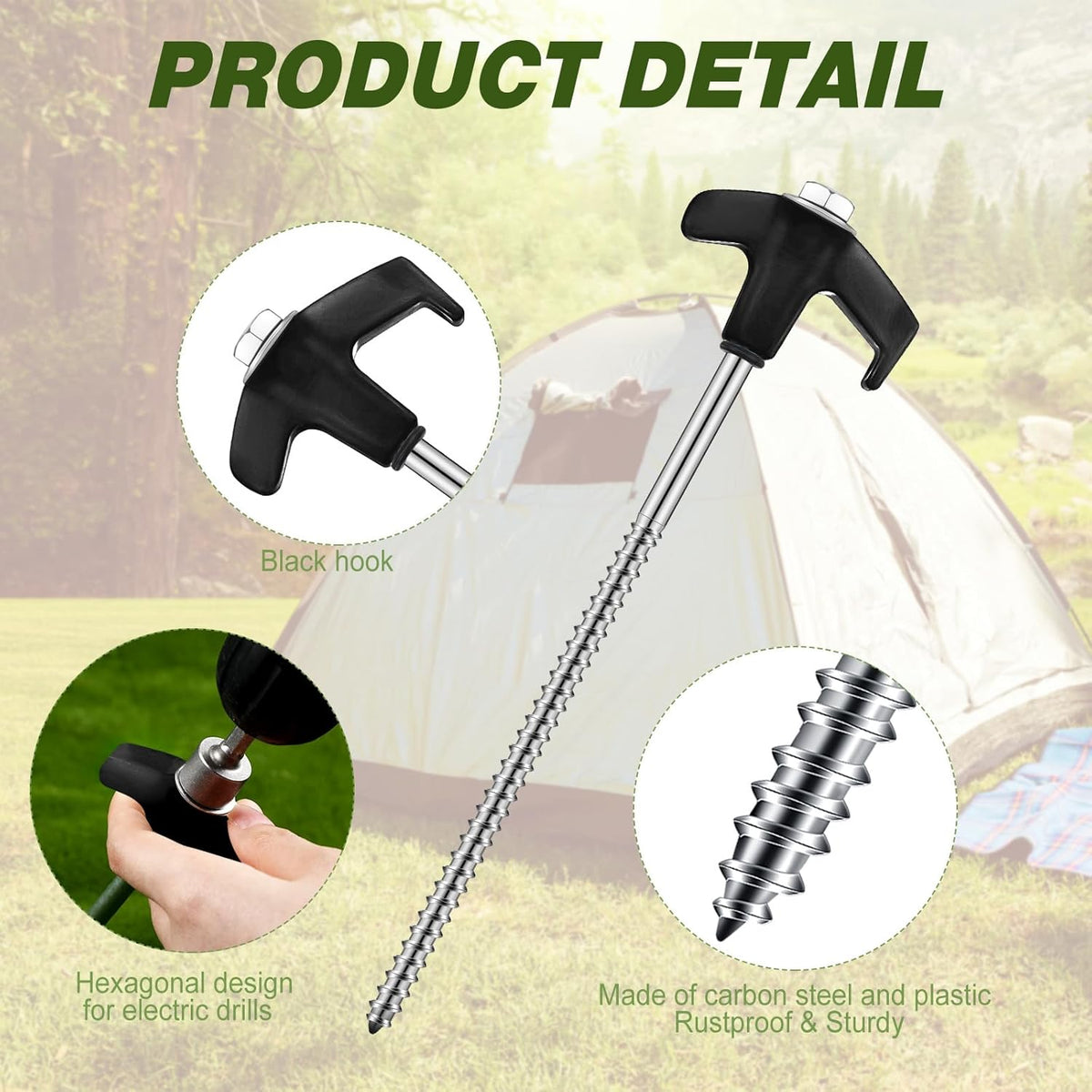 Hicarer 20 Pcs 20 Pcs 8'' Screw in Tent Stakes Heavy Duty Ground Metal Stakes for Inflatables with