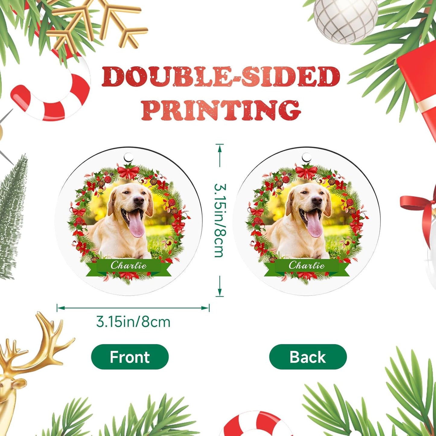 Personalized Dog Photo Christmas Ornaments 2025, Puppy Dog Cat First Christmas Ornaments, Pet