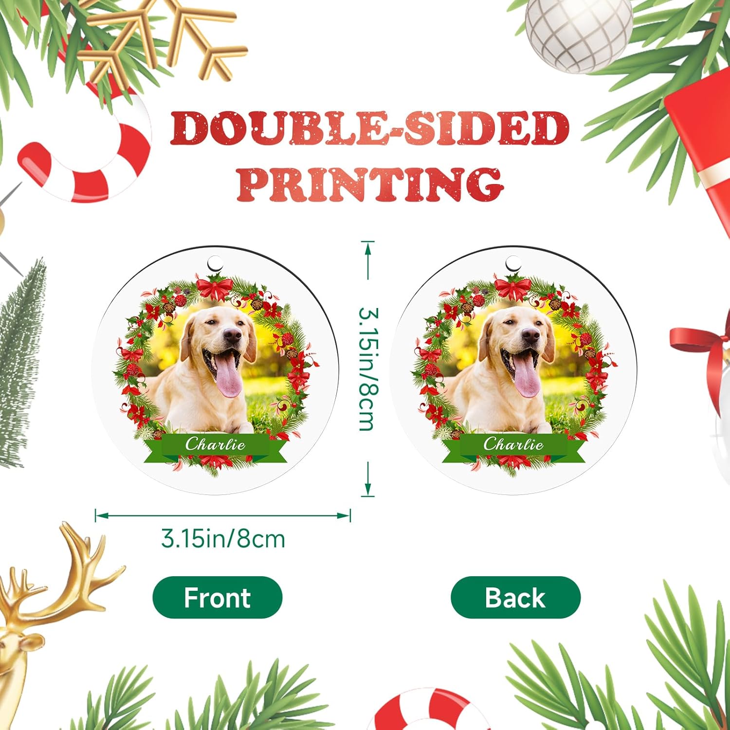Personalized Dog Photo Christmas Ornaments 2025, Puppy Dog Cat First Christmas Ornaments, Pet