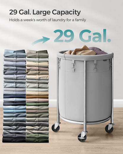 SONGMICS Laundry Basket, Rolling Steel Frame with 2 Locking Wheels, 110 L