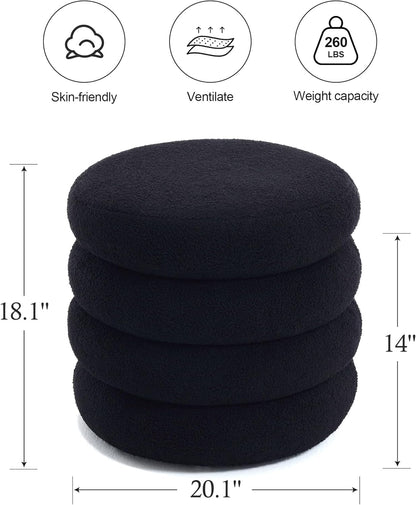 ONEVOG Sherpa Storage Ottoman, Foot Rest Stool Seat for Living Room, Black Vanity Foot Pouf, Tufted