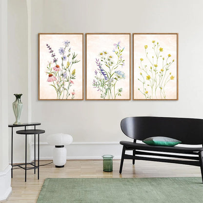 SIGNINART Watercolor Wildflower Framed Canvas Wall Art Set of 3, Boho Botanical Spring Floral Wall
