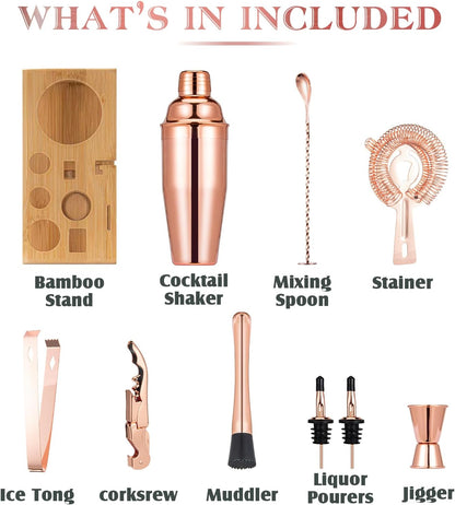 Cocktail Shaker Set, Mixology Bartender Kit 10-Piece Bar Tool Set with Stylish Bamboo Stand, Bar