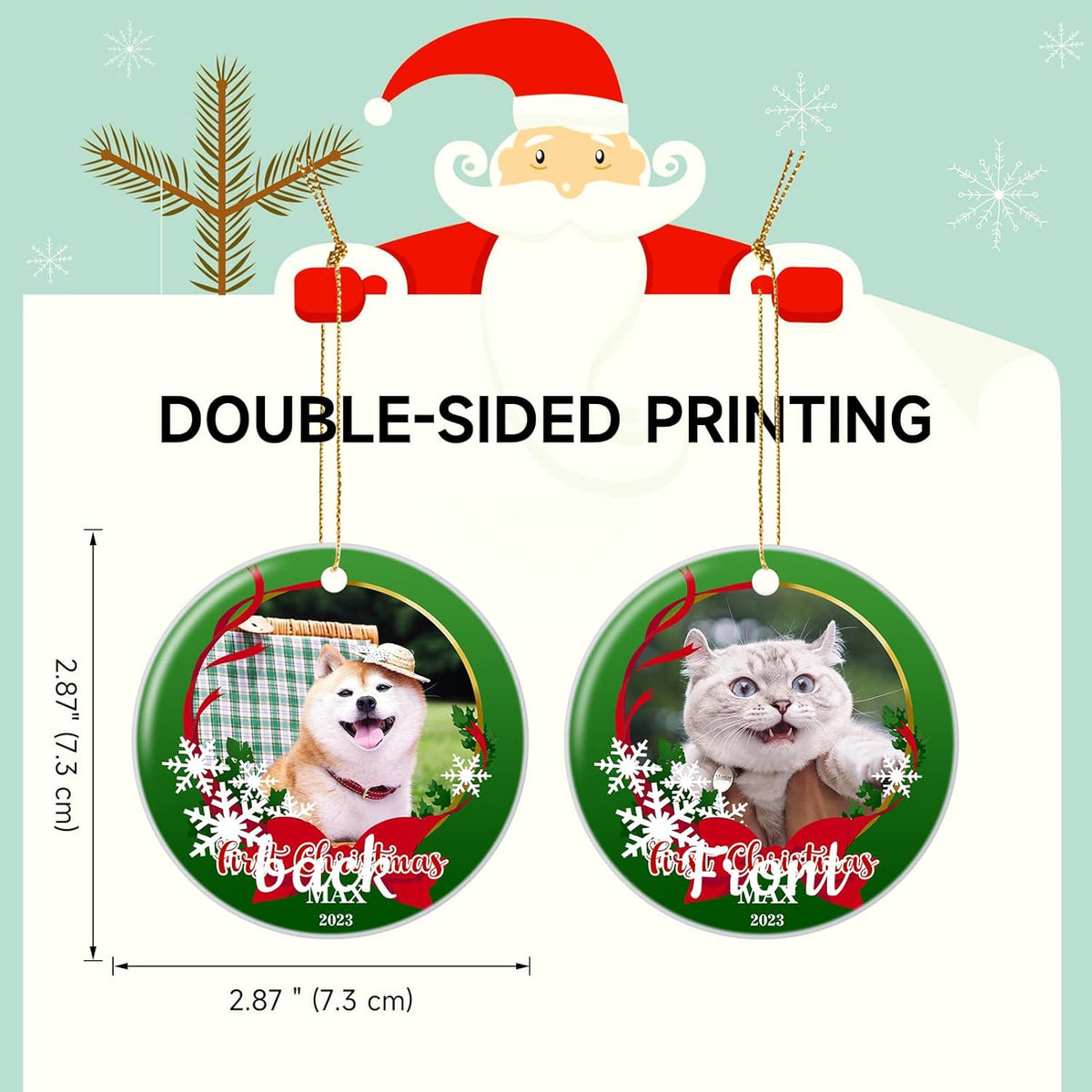 Personalized Christmas Ornament 2025 Custom Pet Memorial Gifts Photo Ornament Dog Cat First