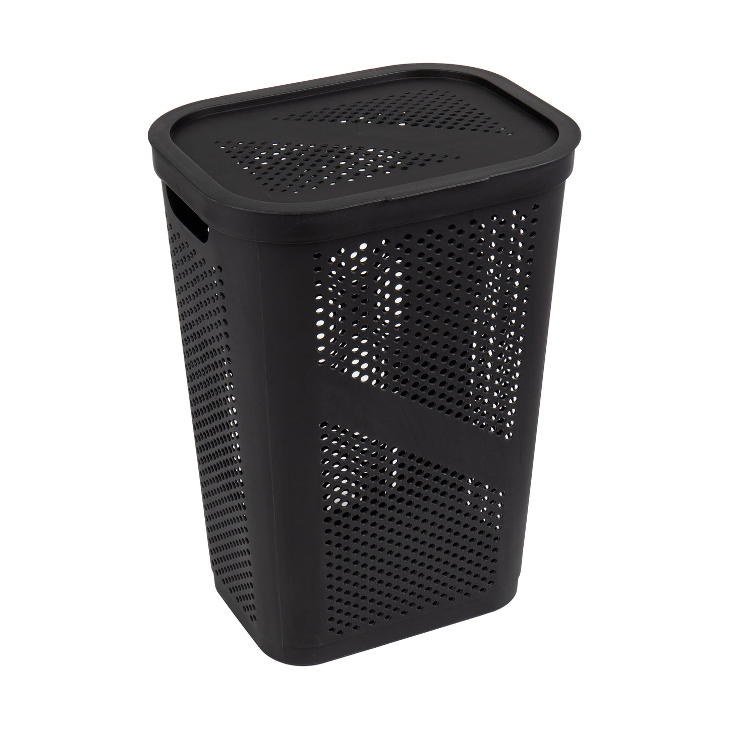 Mind Reader Slim Laundry Hamper with Lid, 60L Clothes Basket, Ventilated Plastic, Black
