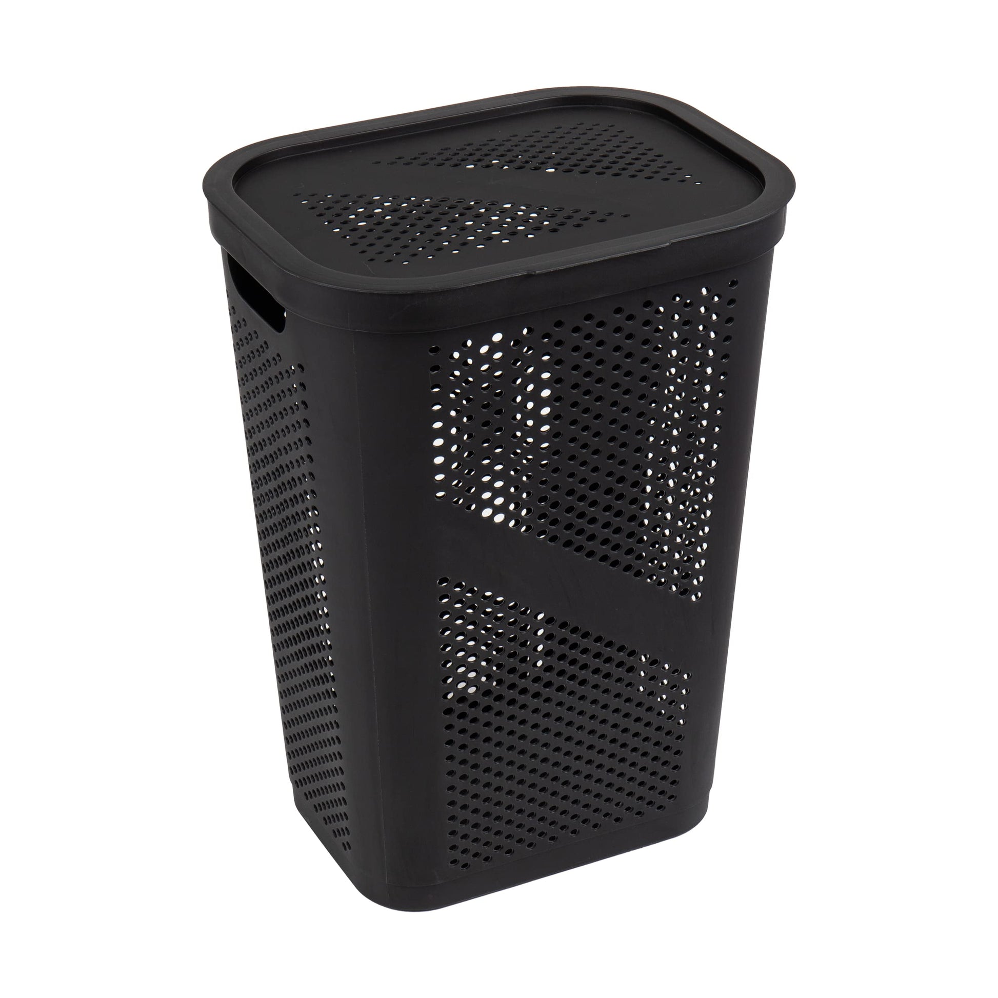 Mind Reader Slim Laundry Hamper with Lid, 60L Clothes Basket, Ventilated Plastic, Black
