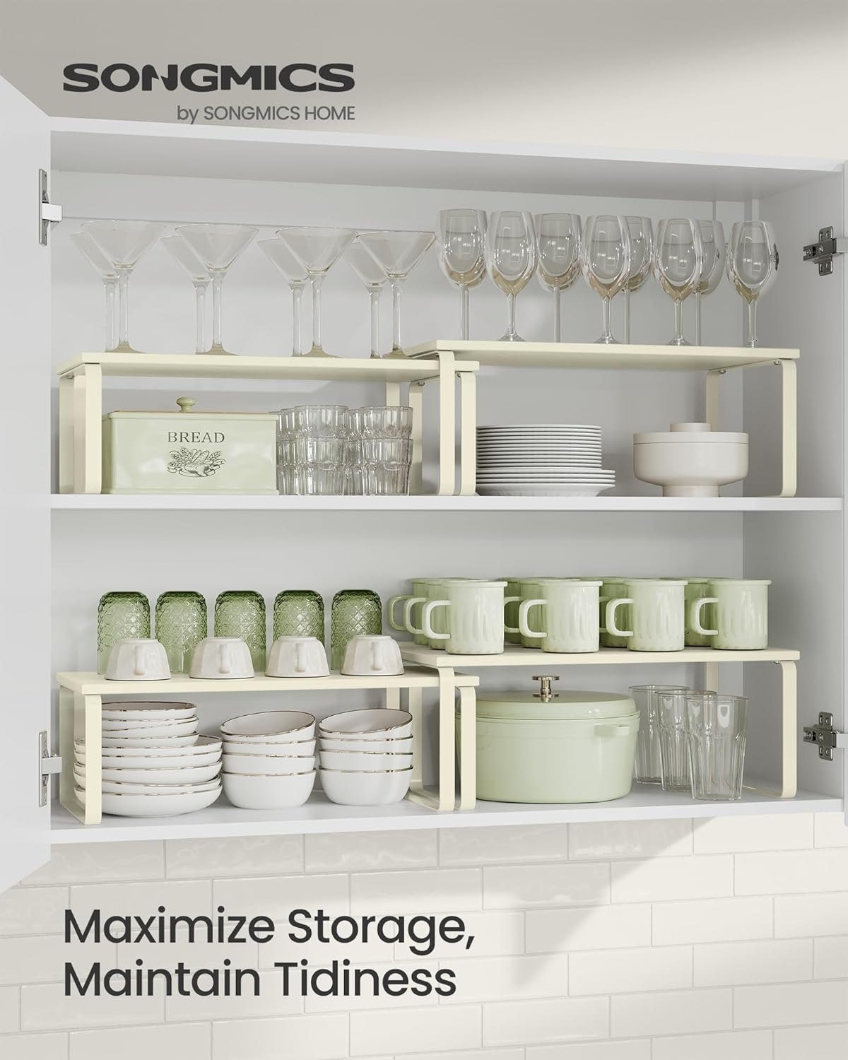 SONGMICS Cabinet Organizer Shelf, Set of 2 Kitchen Counter Shelves, Kitchen Storage, Spice Rack