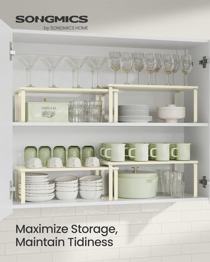 SONGMICS Cabinet Organizer Shelf, Set of 2 Kitchen Counter Shelves, Kitchen Storage, Spice Rack