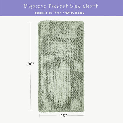 Bigacogo Chunky Knit Throw Blanket for Couch, 40x80 inches, 100% Hand Knitted with Thick Jumbo