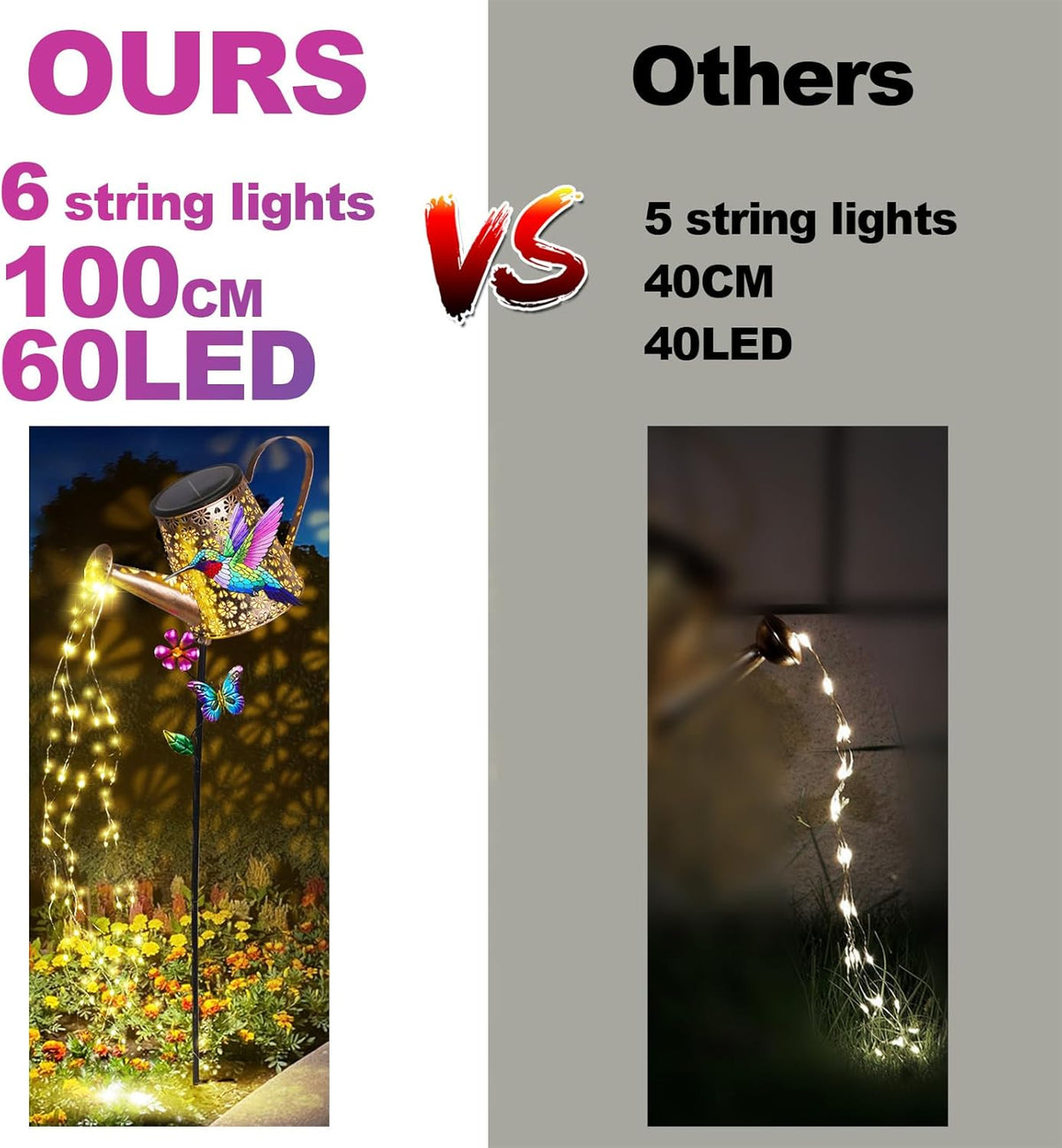 Solar Lights Outdoor Decorative,Metal Solar Watering Can Lights with Hummingbird, Waterproof Garden