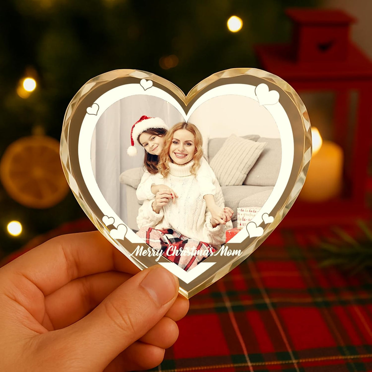 Personalized Photo Crystal Ornament 2025, Custom Engraved Heart Pendant Keepsake Wedding Gift for