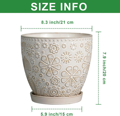 Ceramic Planter 8 Inch Plant Pot with Drainage Hole and Saucer Ceramic Pots for Indoor Plants