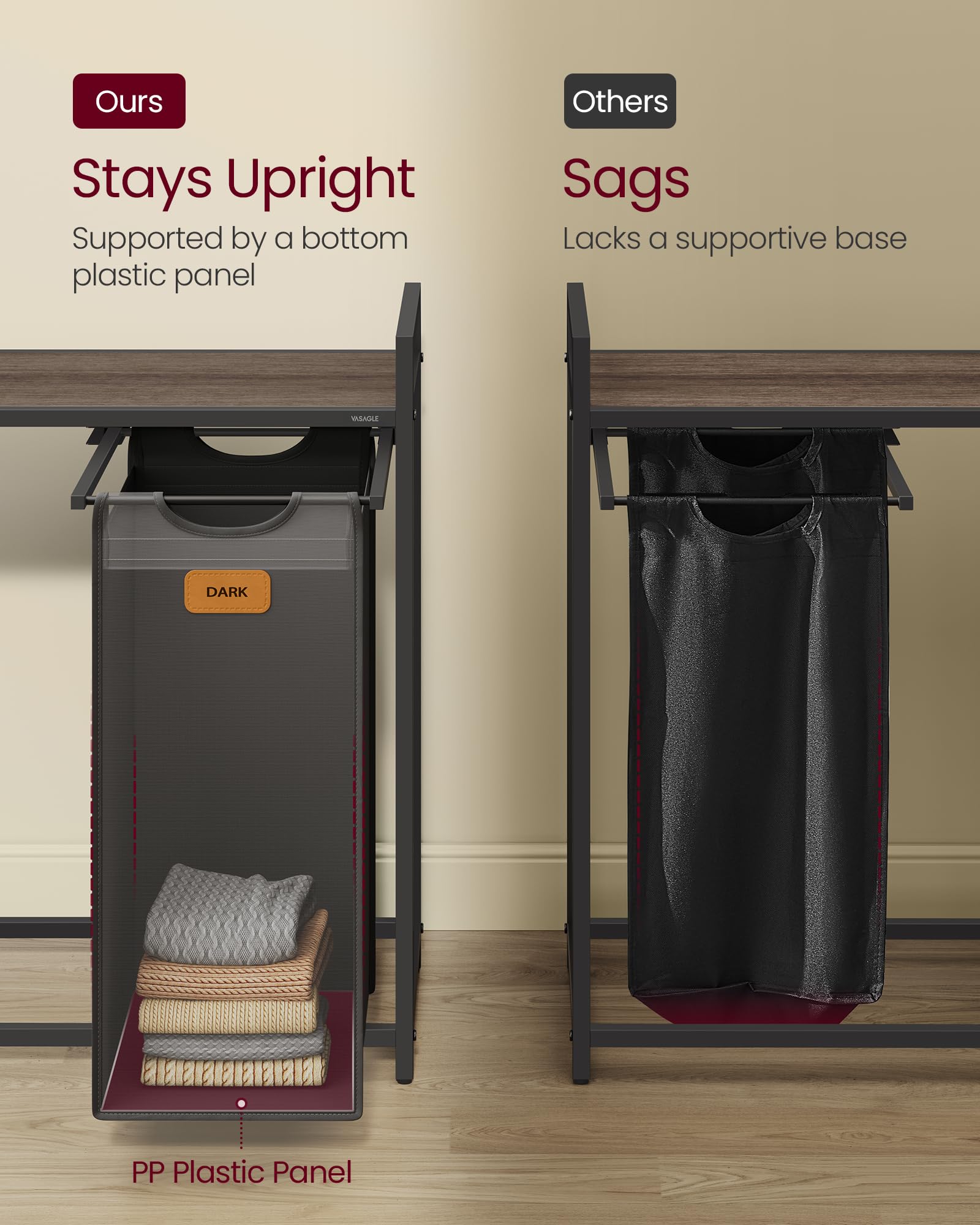 VASAGLE Laundry Hamper with 4 Compartments, 39.6 Gal. (150 L) Laundry Sorter, Rolling Laundry Cart
