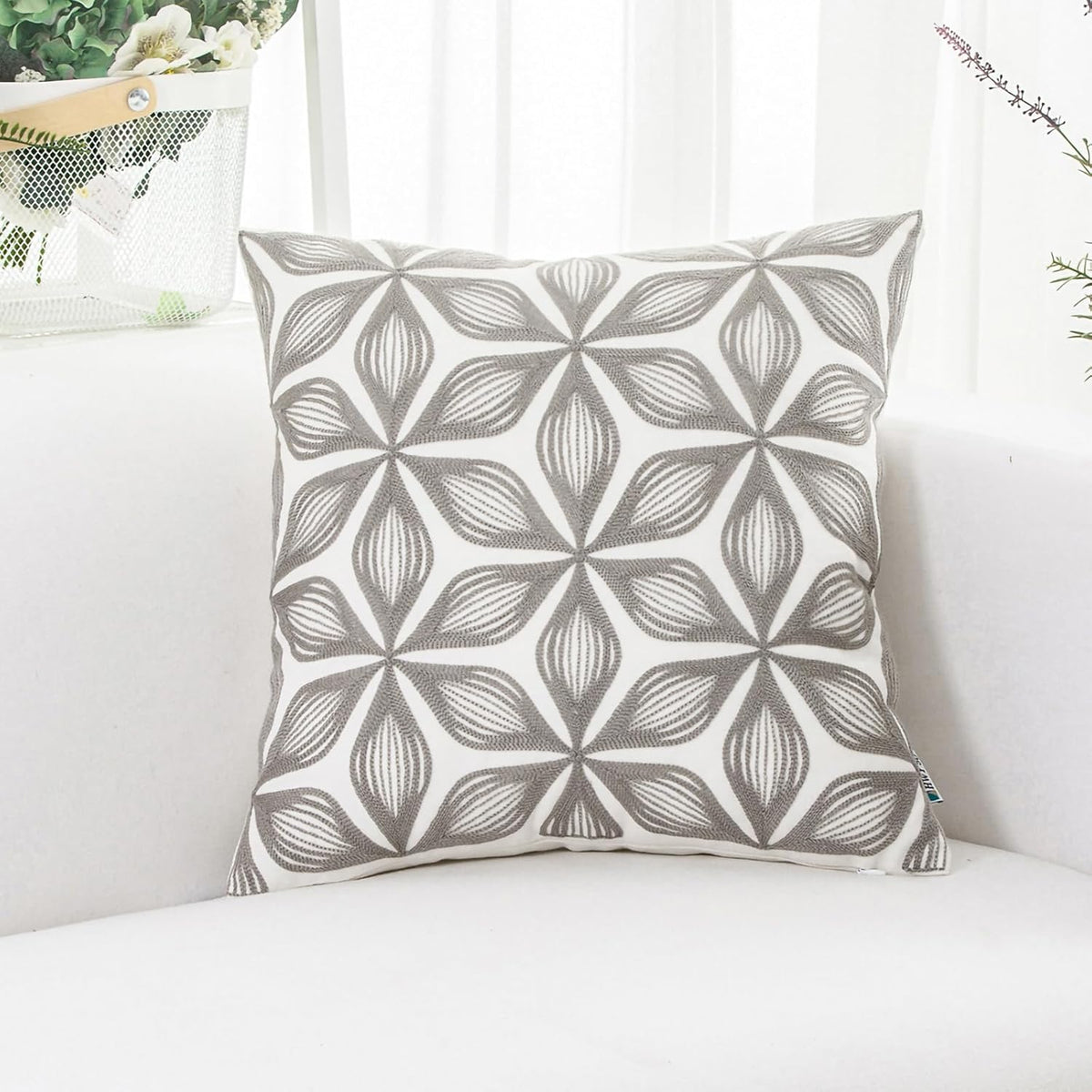 HWY 50 Grey Gray Decorative Throw Pillow Covers 18x18 Inch (1 Piece), Embroidered Cotton Farmhouse