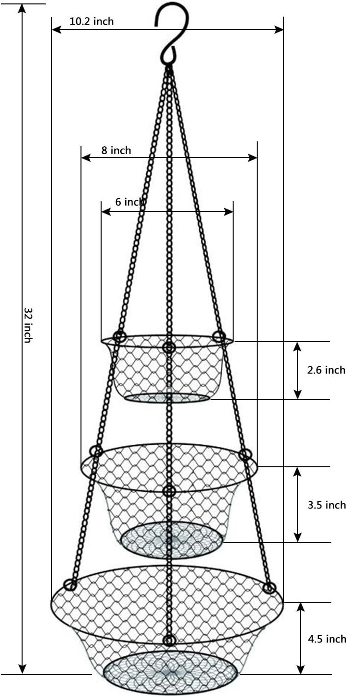 malmo 3-Tier Wire Fruit Hanging Basket, Vegetable Kitchen Storage Basket, Iron Wire Black