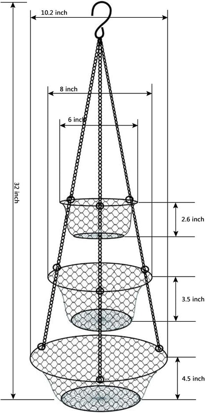 malmo 3-Tier Wire Fruit Hanging Basket, Vegetable Kitchen Storage Basket, Iron Wire Black