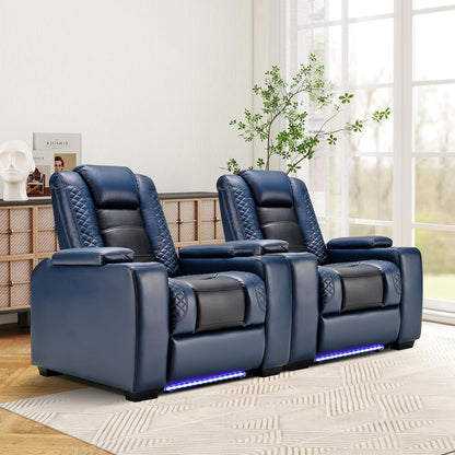 ANJ Power Home Theater Seating Set of 2, Blue Faux Leather Electric Recliner Chair with Powered