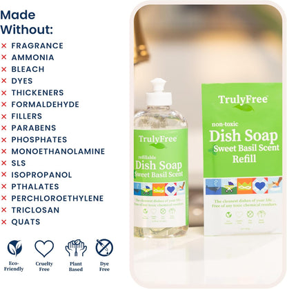 Natural Concentrated Dish Detergent Dishwashing Liquid | Plant-Based Dish Soap | Sweet Basil Fresh