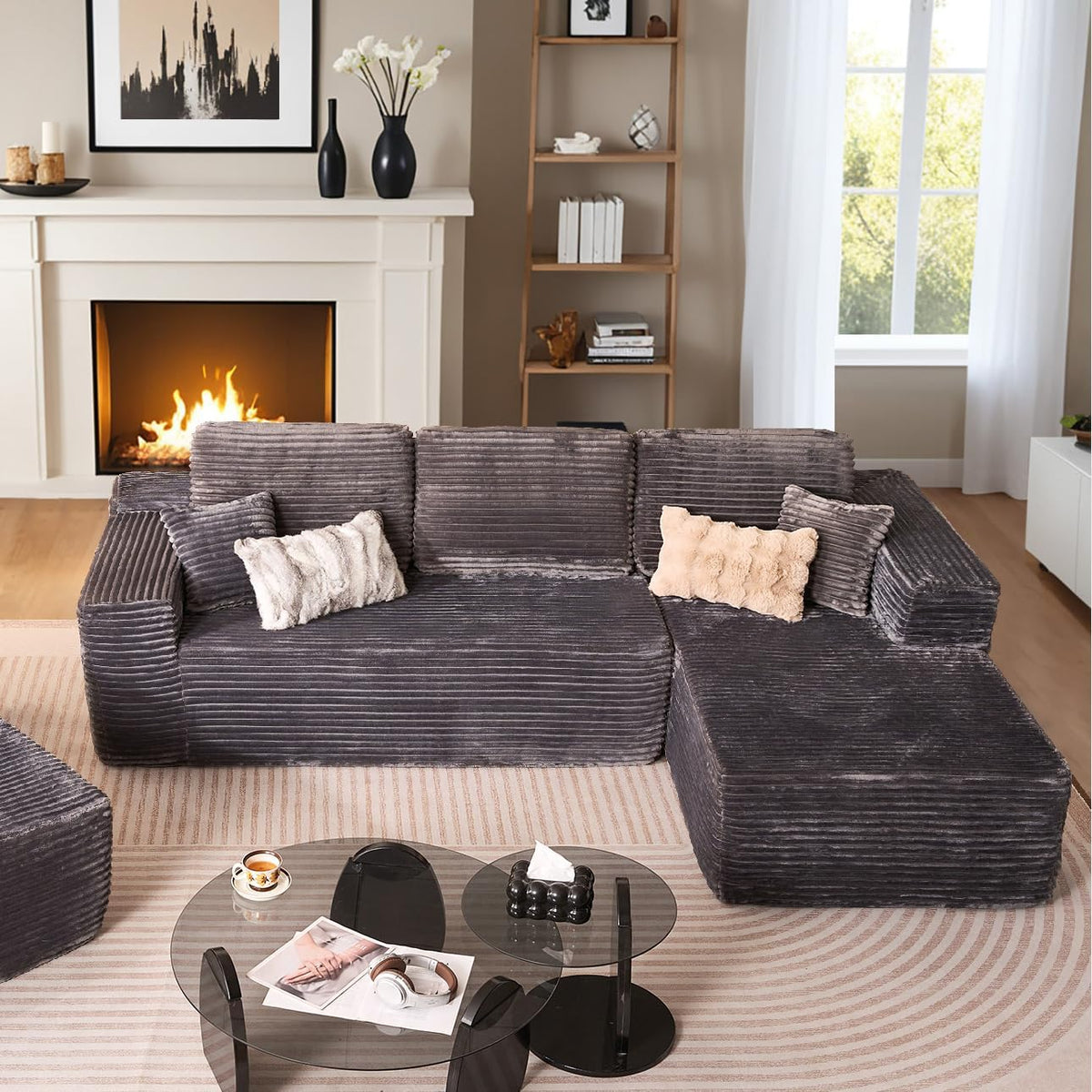 HOOOWOOO Cloud Sectional Couches for Living Room,Modular Sectional Sofa No Assembly,Plush Corduroy
