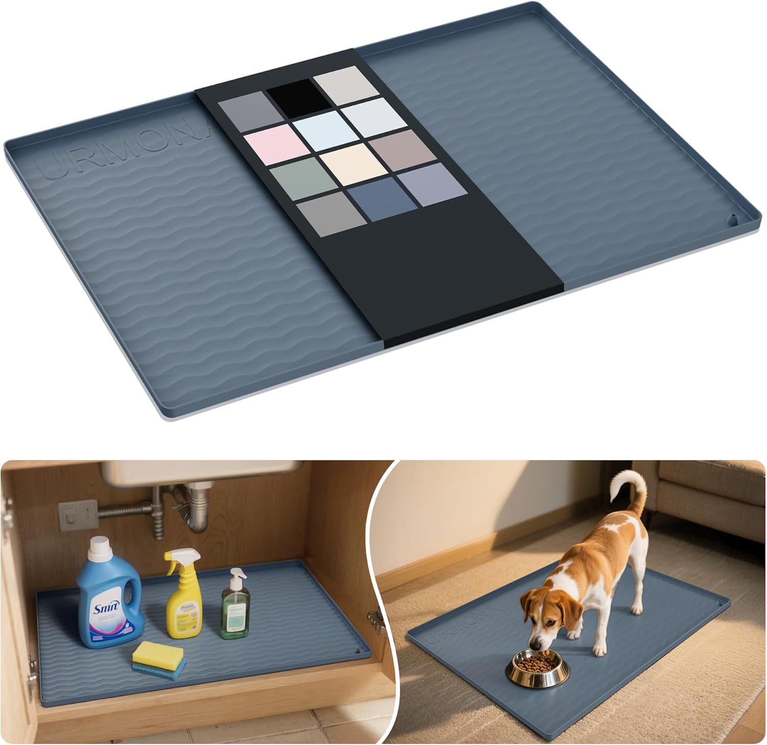 URMONA Waterproof Silicone Under Sink Mat 40'' x 22'' Shelf Liner for Kitchen and Bathroom, Cabinet