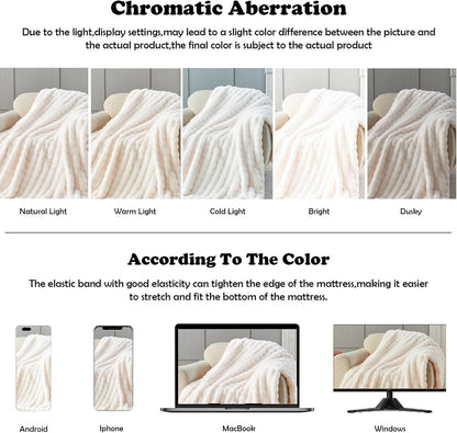 NEWCOSPLAY Faux Fur Throw Blanket Ivory Bubble Blanket Thick Warm Soft for Couch Sofa Bed 550GSM
