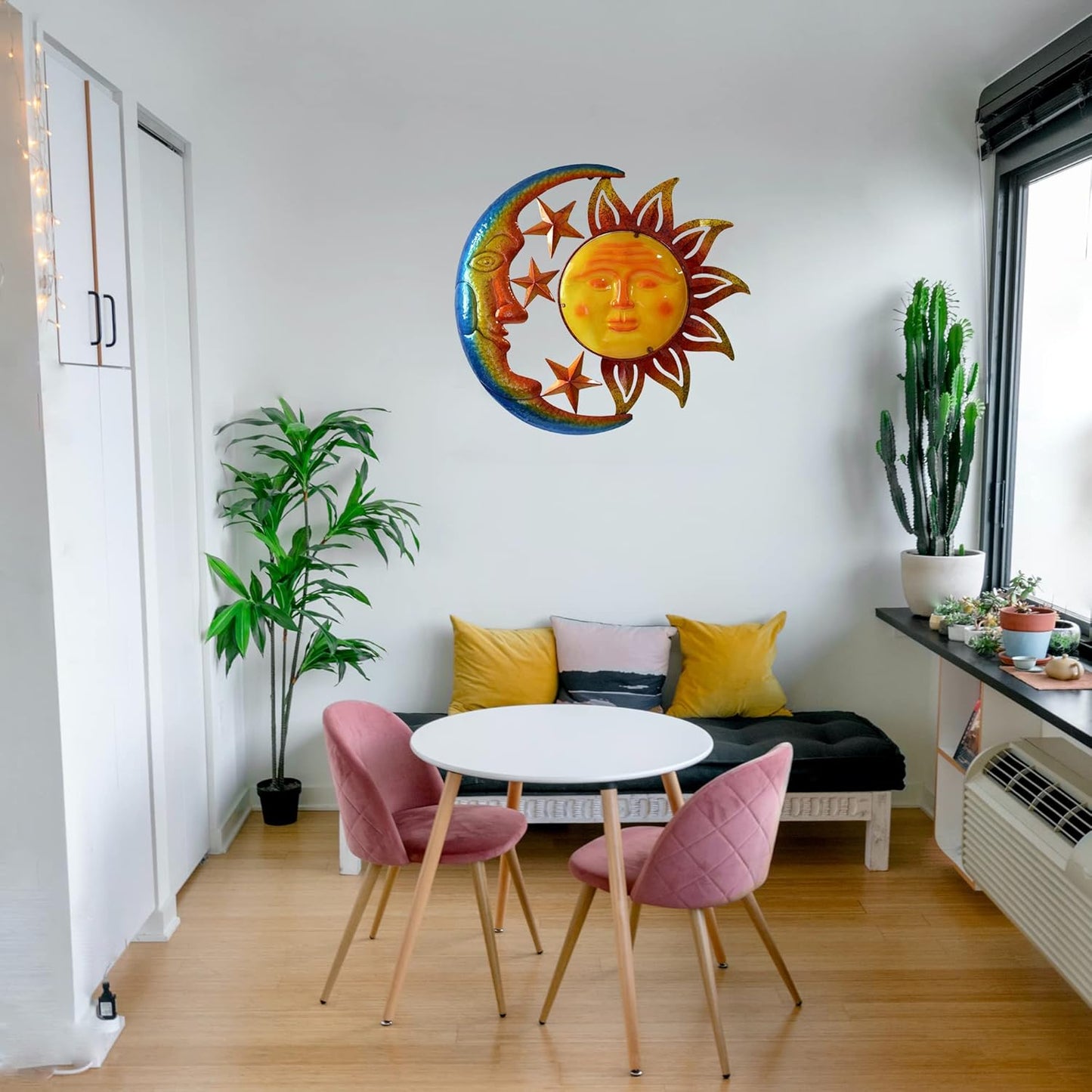 Metal Larger Size 29 Inch Sun Outdoor Wall Art Decor with Moon & Stars,Hanging for Indoor Outdoor