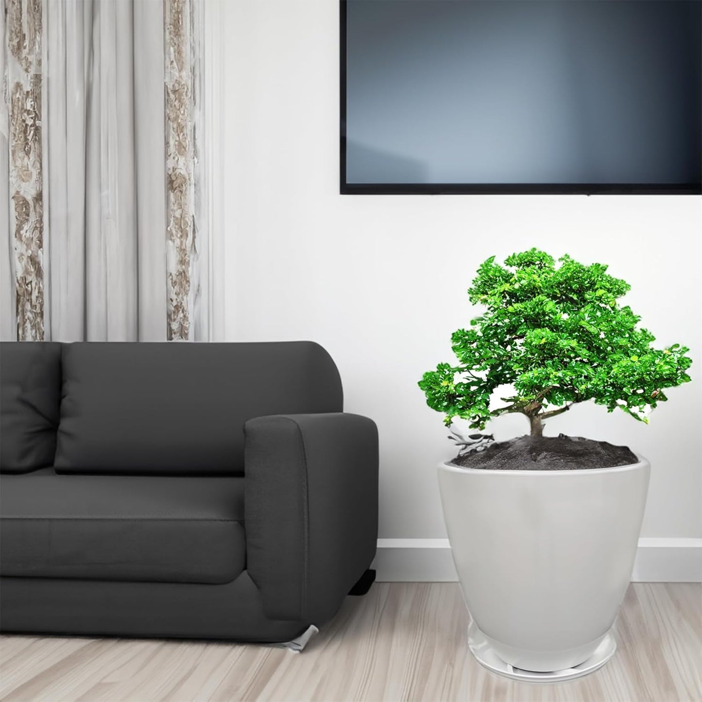 FixtureDisplays® 9.8" Diameter 11" Tall White Plant Pots, Plastic Flower Pots with Drainage Holes