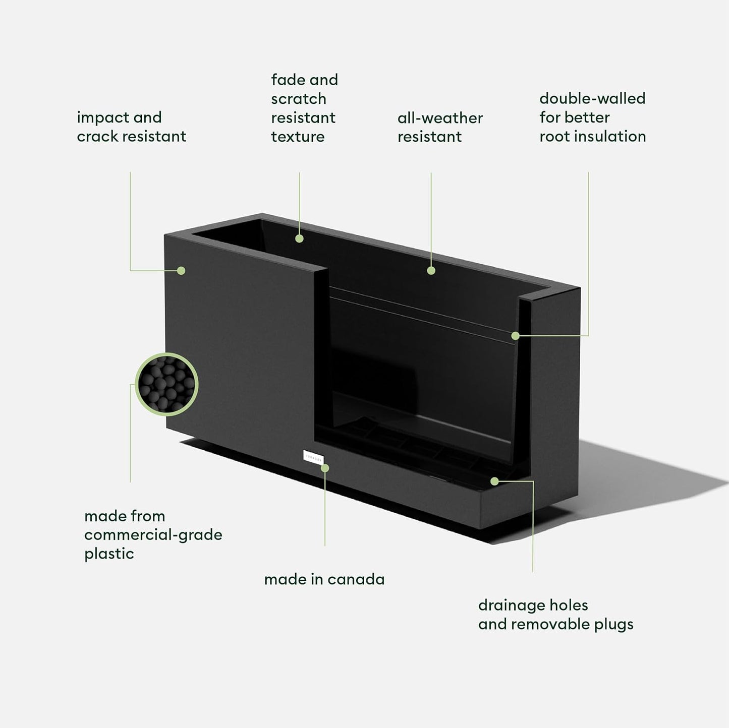 Veradek Block Series Long Box Planter - Large Rectangular Planter for Indoor or Outdoor Patio/Porch