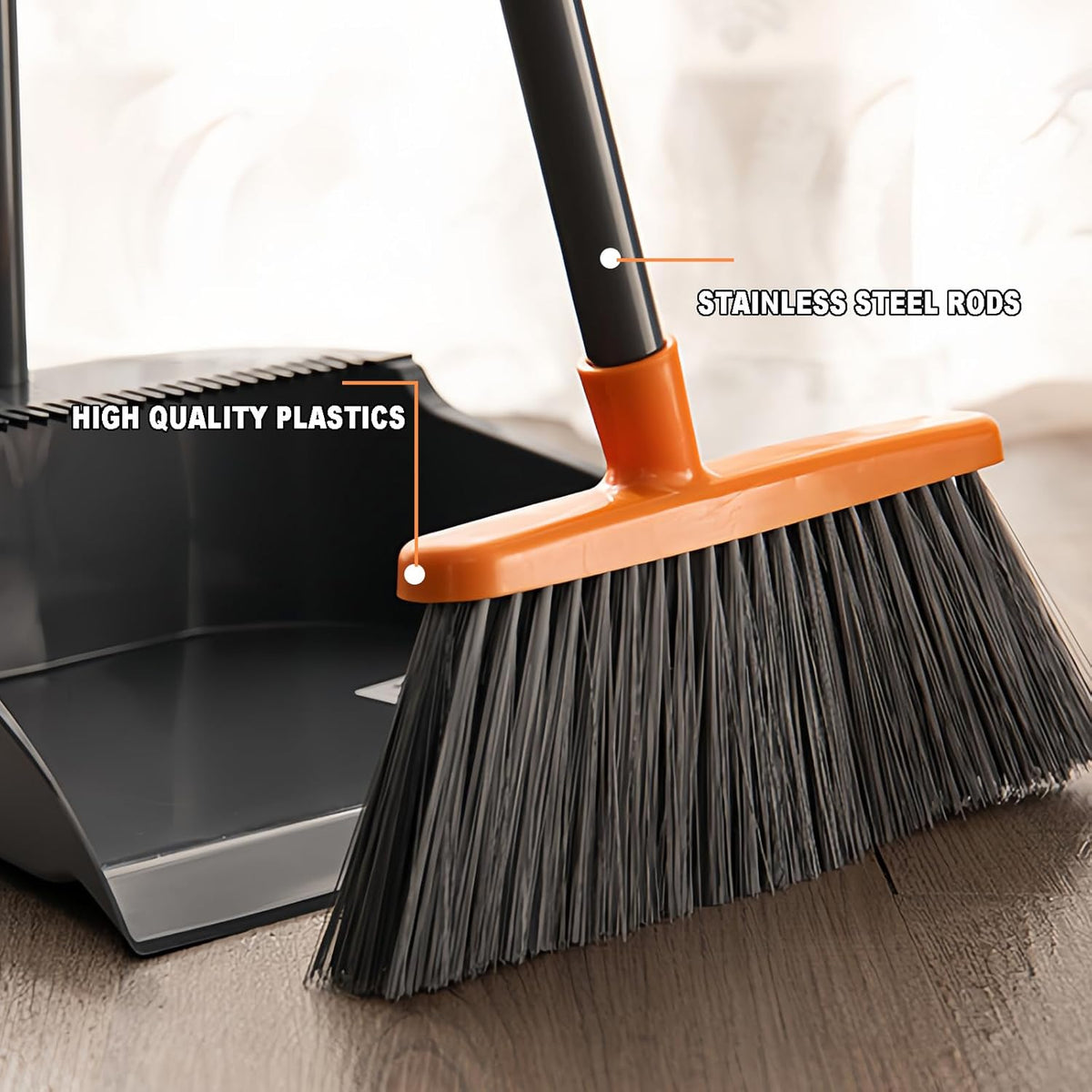 Small Broom Stiff Bristles Brush with Long Handle Indoor or Outdoor Compact Broom for Sweeping