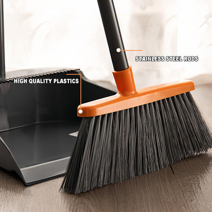 Small Broom Stiff Bristles Brush with Long Handle Indoor or Outdoor Compact Broom for Sweeping