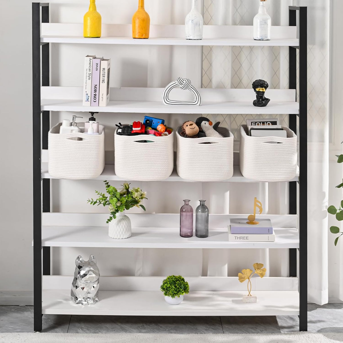 Storage Baskets for Organizing & Shelves, Woven Cotton Rope Organization Bins for Dog Toys